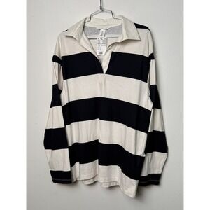 HM Womens Striped Rugby Polo Shirt‎ Black White Long Sleeve Cotton Size S NEW